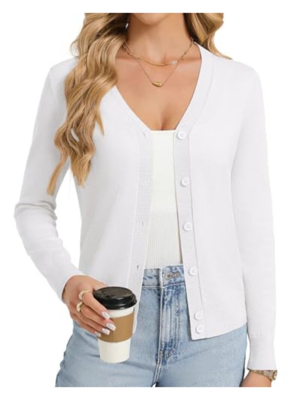 Womens V-Neck Cardigan Sweaters Button Up Shrug Lightweight Lyocell Knit